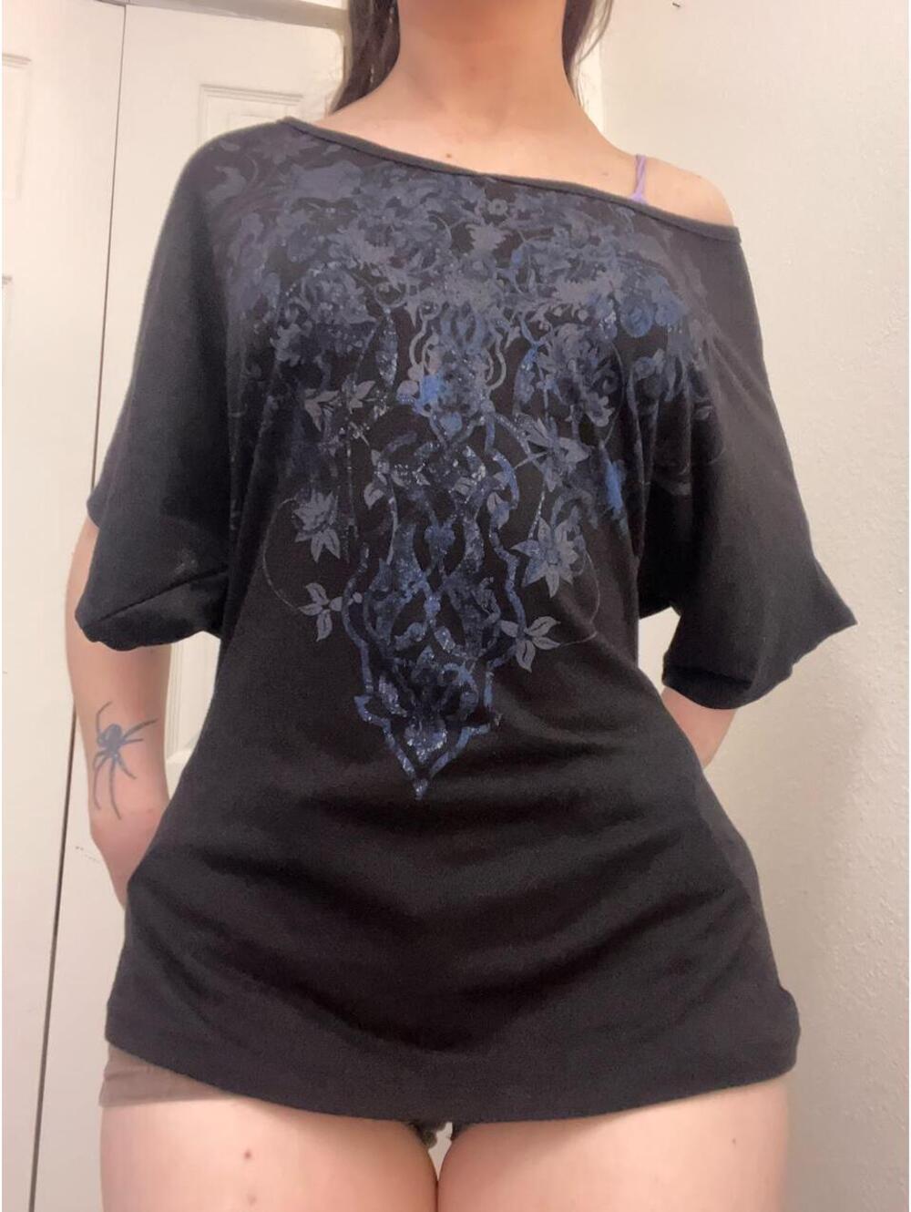 Black off the shoulder top blue design